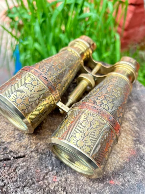 Handmade Solid Brass Carving Binocular With handcrafted work Beautifully Engrave 2