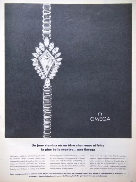 Publicité De Presse 1961 Montre Omega Verre Diamant Et Brillant - Advertising