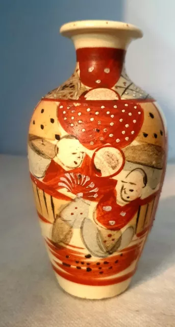 Antique japanese Meiji Period Kyoto satsuma vase Hand Glazed Pottery C1910