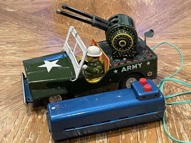 Vintage 1960's TADA Japan Battery Operated Tin Toy Firing Tank WORKS