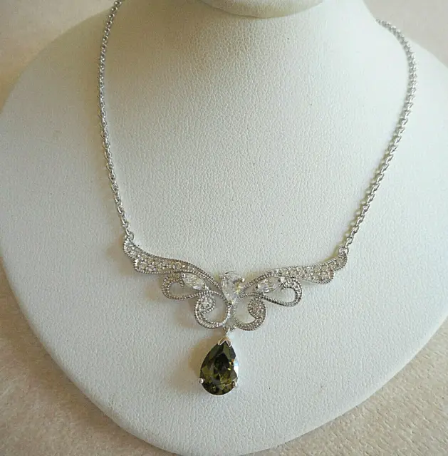 Sterling Silver Russian Diopside Cubic Zirconia Lavalier Necklace   RE30Z1