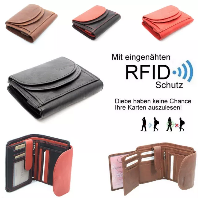 Damen Geldbörse RFID Schutz Portemonnaie Echt Leder Frauen Portmonee Brieftasche