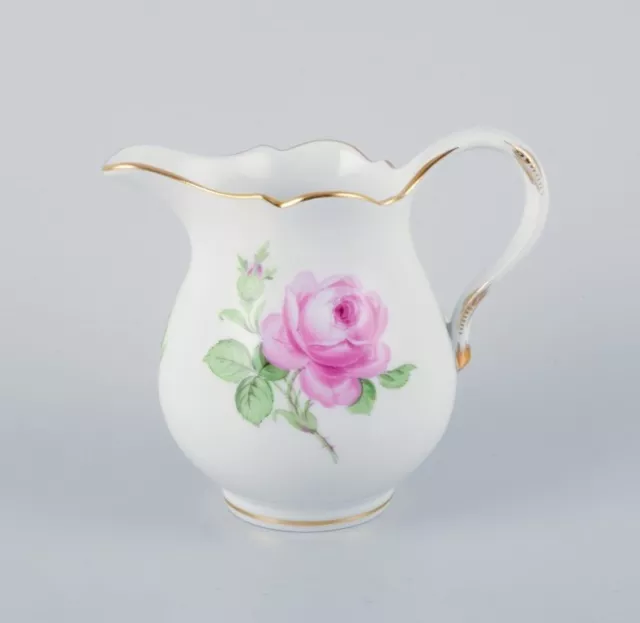 Meissen, "Pink Rose" porcelain sugar bowl and creamer  with pink roses 3