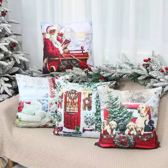 18" Vintage Christmas Santa Retro Cushion Cover Xmas Pillow Case Sofa Home Decor