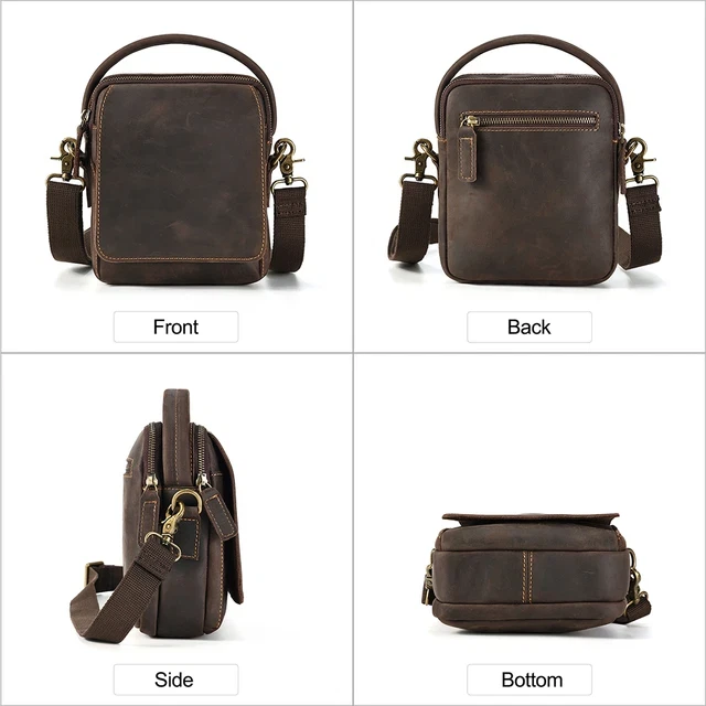 JOYIR Crazy Horse Leather Small Messenger Bag for Men Vintage Shoulder Crossbody