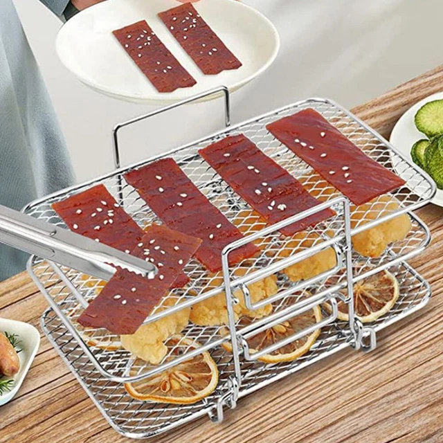 3 Griglie per Friggitrice ad Aria Cestelli per Friggitrice ad Aria in Acciaio Inox Cestelli per Disidratatore Impilabili a 3 Strati per Friggitrice ad
