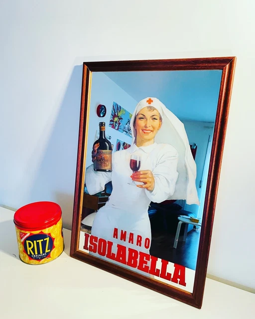 🔵 AMARO ISOLABELLA specchio pubblicitario vintage anni 80 pubblicità Boccasile