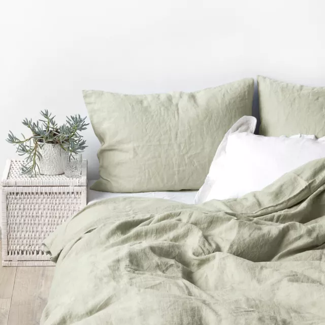 Sage Green Linen Duvet Cover In Boho linen Soft Bedding Duvet Cover With Buttons