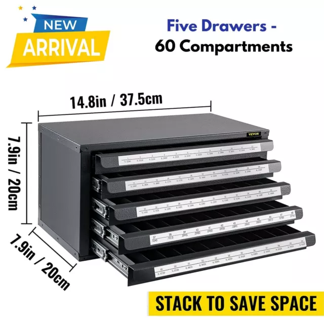 5 Drawer Drill Bit Dispenser Organizer Cabinet Hold Sizes #1 - #60 Mechanic Shop