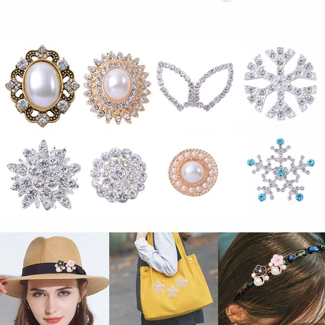 Botones de estrás con botón de perla horquillas decoración sombreros accesorios