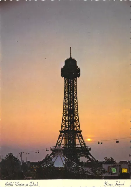 1975 OH Kings Island Amusement Park Eiffel Tower Sunset 4x6 postcard