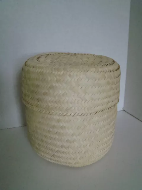 Hand Woven Palm Fiber Basket With Lid Made In Mexico