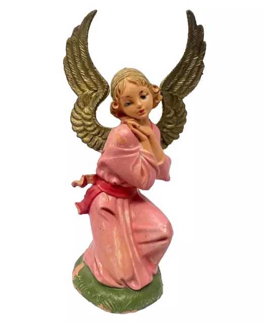 Vintage Fontanini Adoring Pink Kneeling Angel Depose Italy Figurine Nativity