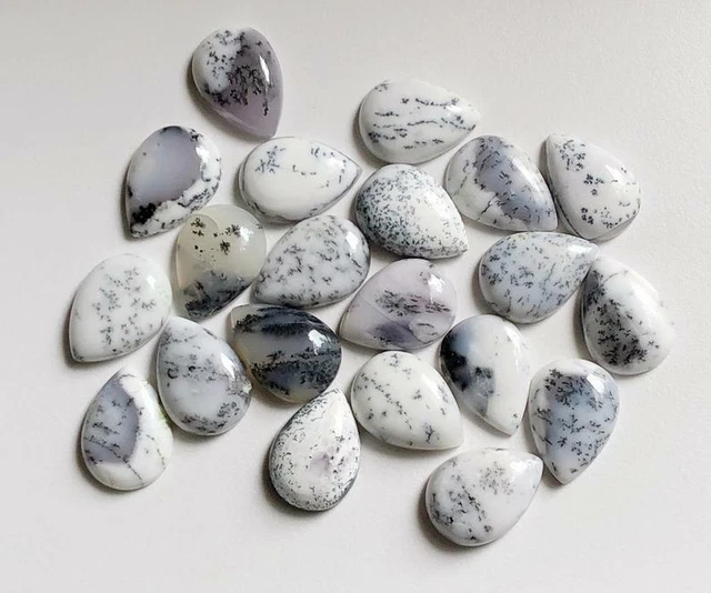 Natürlich Dendrite Opal Birne Cab Flache Rückseite Lose Edelstein Schmuck Machen
