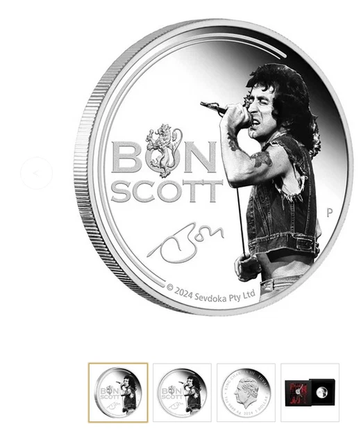 BON SCOTT AC/DC 1oz SILVER COLLECTOR COIN perth mint 1/5000 minted 2024 ...