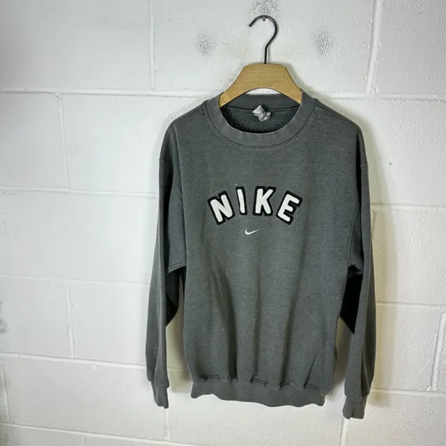 Vintage Nike Sweatshirt Mens Medium Grey Retro 90s Spell Out Made In USA Travis