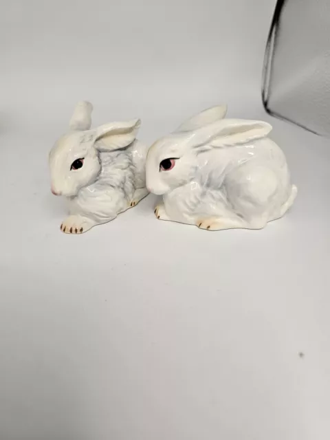 2 Goebel White Bunny Rabbit Figurine Pink Eyes Easter W Germany