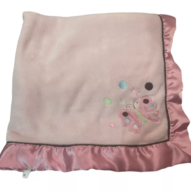 Nojo Fleece Baby Blanket Pink Floral Butterfly Satin Silkie Trim Swaddle 30x38