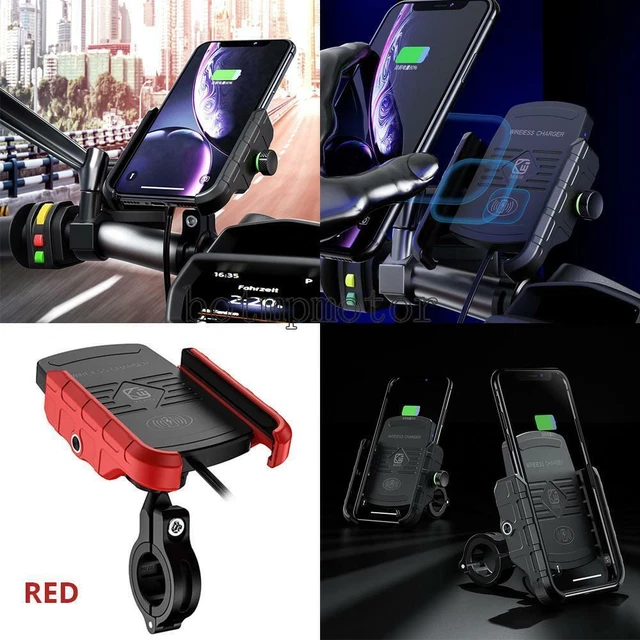 Motorcycle Handlebar Mirror Mount Holder W/ Wireless Charger for Cell Phone