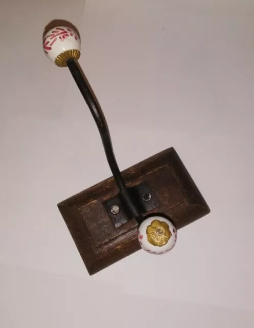 double coat hook antique victorian vintage ornate porcelain balls salvage