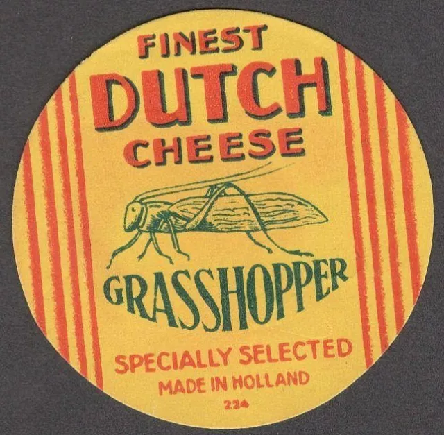 Vintage CHEESE LABEL - GRASSHOPPER Dutch Cheese, Netherlands