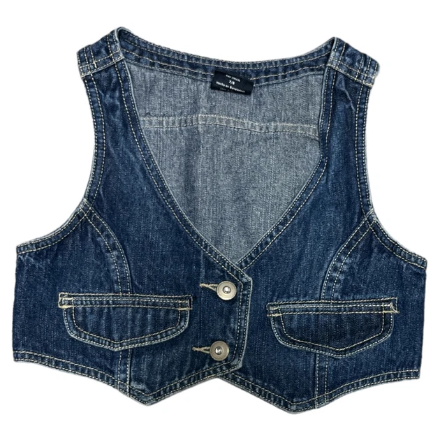 Faded Glory Girls Rinse Wash Denim Blue Jean Vest Size 7/8 Button Up Urban