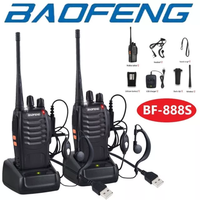 2PCS Walkie Talkie BF-888S Handheld Two-Way Radio UHF 400-470MHz 5W Rechargeable