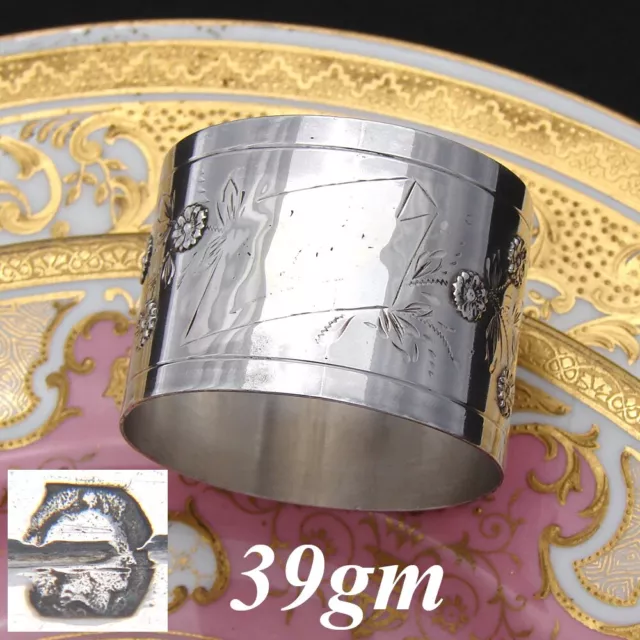 Antique French .800 (nearly sterling) Silver 1 7/8" Napkin Ring, Raised Floral
