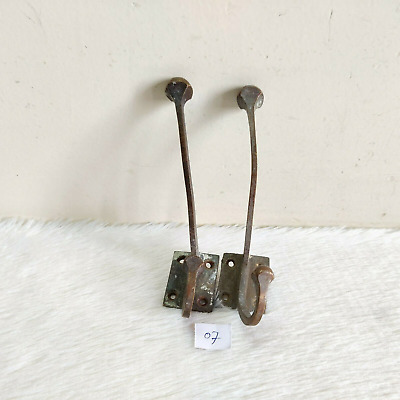 1920s Vintage Brass Wall Hooks Hanger Pair Rich Patina Decorative Collectible 7 3