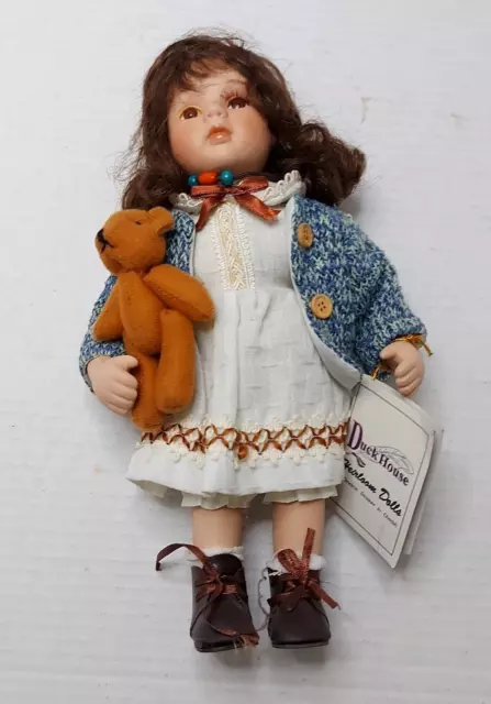 Duck House Heirloom Porcelain Little Girl With Teddy Doll Preowned Condition