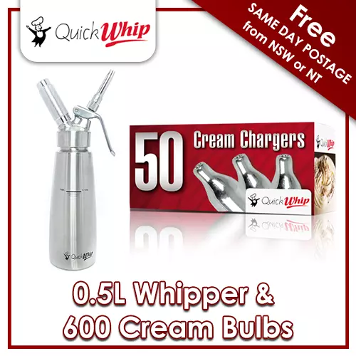 600 QuickWhip Chargers & QuickWhip Pro 0.5L Whipper - Dispenser - Full SS -  N2O