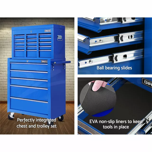 Giantz 14 Drawer Tool Box Chest Cabinet Mechanic Garage Storage Trolley Blue 2