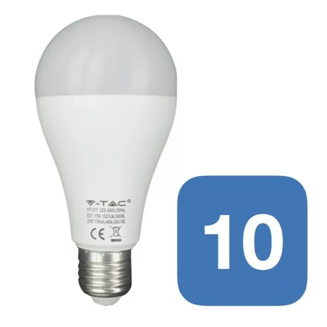 10 LAMPADINE LED E27 V-Tac 17W Goccia pack risparmio LUCE Calda Naturale Fredda