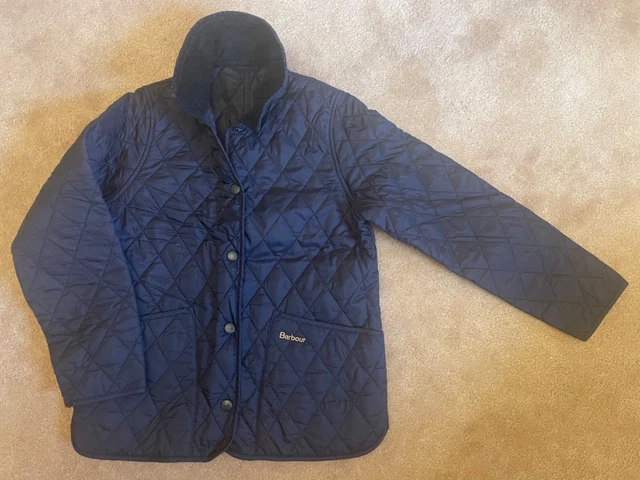 Barbour Girls Liddesdale Navy Blue Quilted Jacket - Size Medium (Age 8-9 Years)
