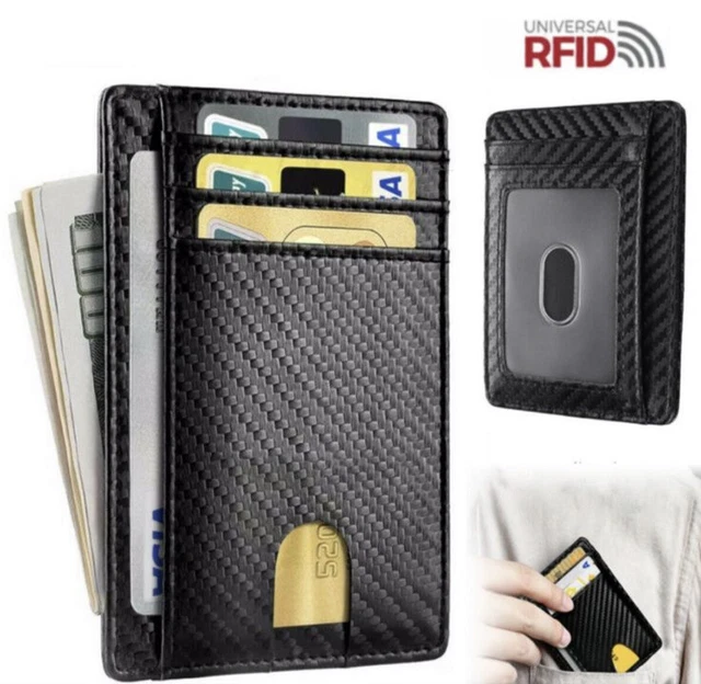 Slim Leather/Carbon fiber RFID block card holder front pocket minimalist wallet
