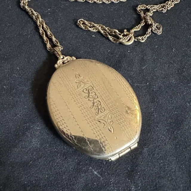 WWII Sweetheart 10k GF Gold Large Locket & Chain Engraved 2