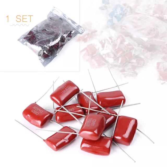 25 Values 200 Pcs 630V 0.001uf~2.2uf CBB Metal Film Capacitors Assortment Kit