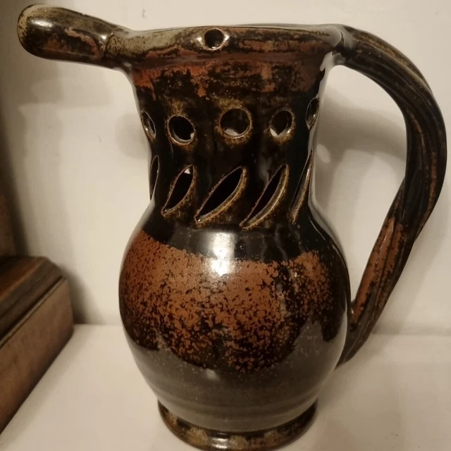 Large Studio Art Pottery Puzzle Jug Speckle Chun Glaze Effect Arts & Crafts