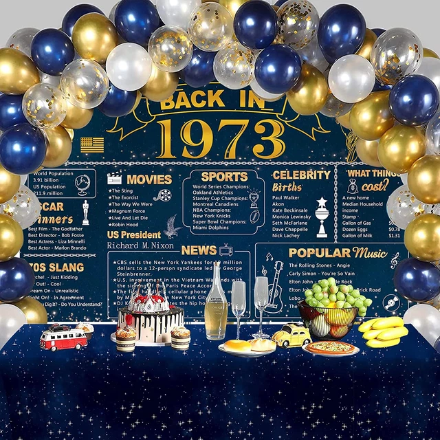 Blue 50Th Birthday Party Decorations, Blue Gold Back in 1973 Banner, 60PCS Confe