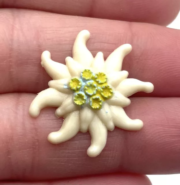Vintage Carved Celluloid Edelweiss Flower Brooch Lapel Pin Early Plastic