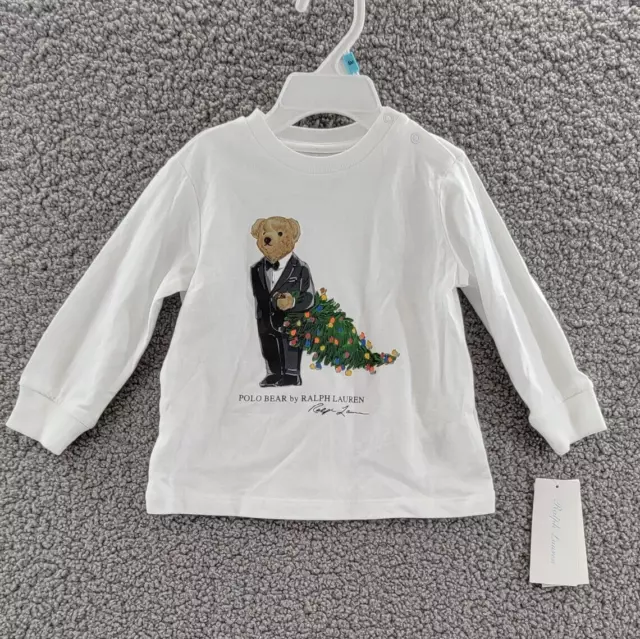 Ralph Lauren Polo Bear Long-Sleeve T-Shirt Infant Boy's 12M White Snap Closure