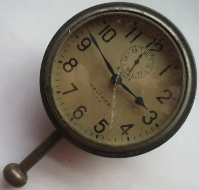 Waltham 8 Day's vintage Old Car clock 83 mm. in diameter balance broken. 3
