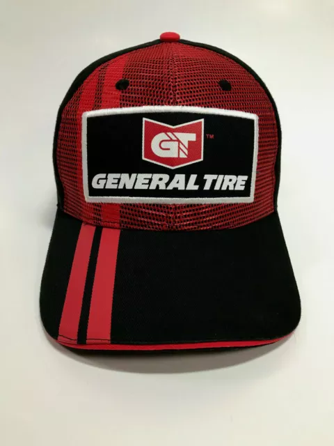 General Tire Black & Red Mesh Strapback Baseball Hat NASCAR Racing Cap VTG VGC