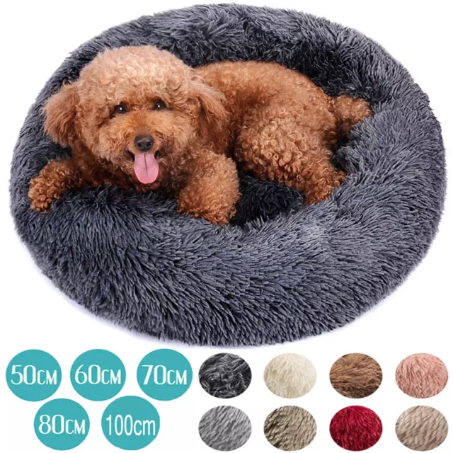 Fluffy Soft Comfy Calming Donut Dog Cat Beds Washable Pet Round Plush Puppy Bed