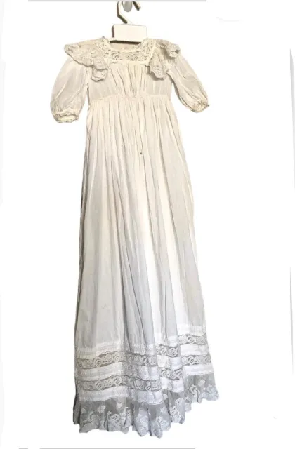Antique Paper White Victorian Christening Gown w/ Embroidery Baby Boy/Girl Linen