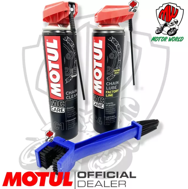 Kit Pulizia Catena Moto Motul C1 + Grasso Lubrificante C4 Spray 2X400ML