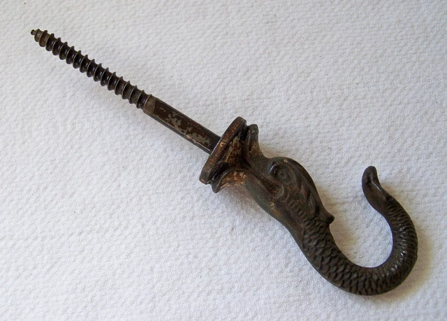 Antique Victorian Cast Iron Dragon Sea Serpent Large Plant or Lamp Hook Hardware