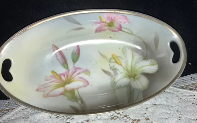 Porcelain China - P V Vessar Floral Pattern - Hand Painted German Oval Dish
