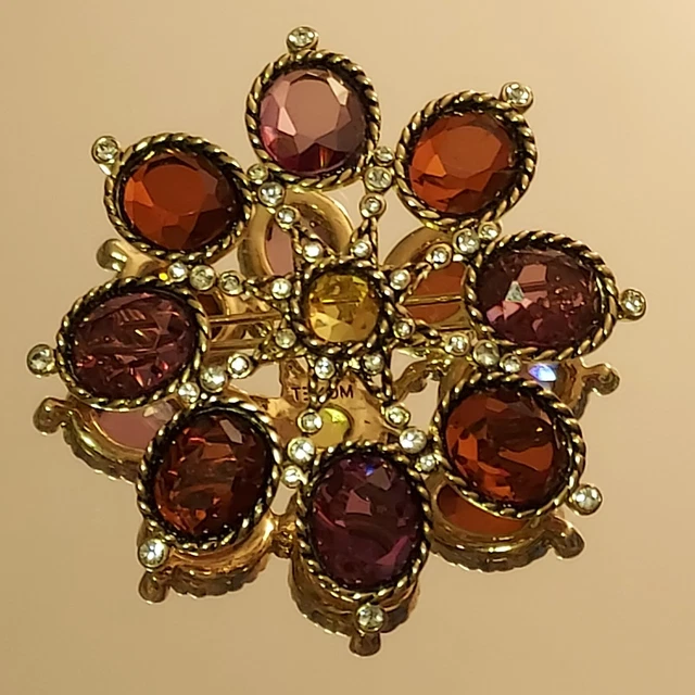 Vintage  MONET Amethyst w/ Center Yellow & Crystal Stones