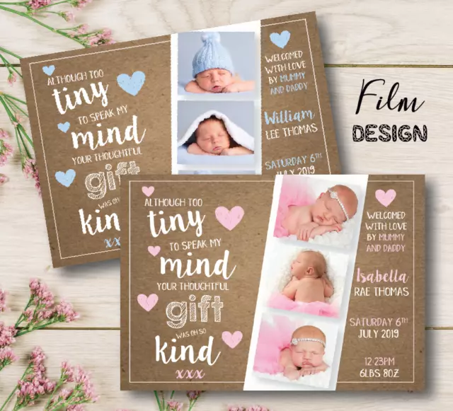 10 Personalised Photo New Baby Thank You Cards / Photo Birth Announcement Cards